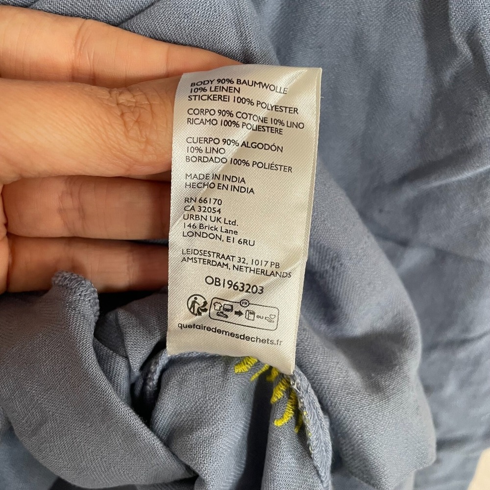 NWOT Free People Sun Embroidery Midi Dress Cottagecore L Blue Summer Linen Boho - Picture 9 of 16